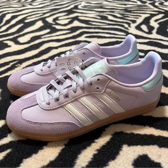 NWT Adidas Samba OG J Sneakers Silver Dawn Lilac Youth 5/Women 6 - Picture 5 of 12